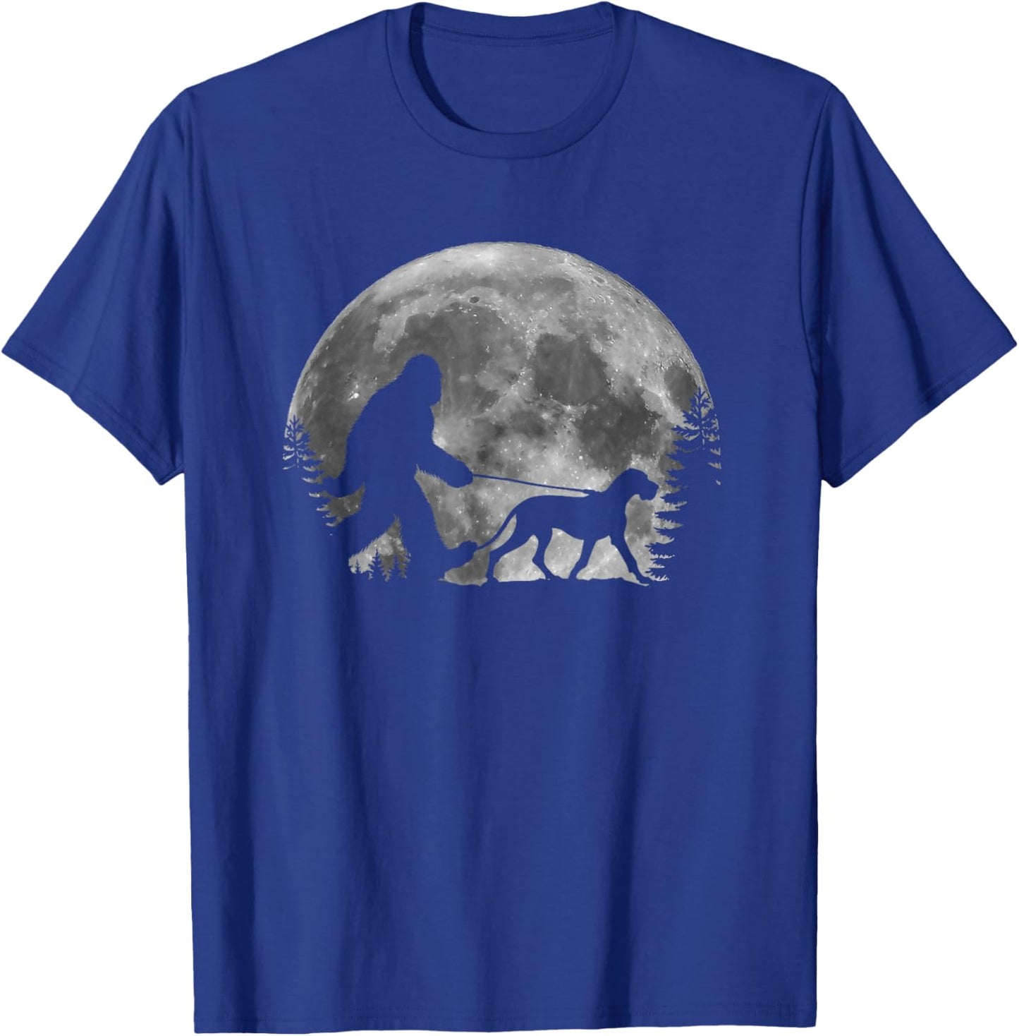 Bigfoot Walking a Dog Funny Great Dane Lovers Moon Halloween Men Women Kids T-Shirt - T-Shirt | Royal