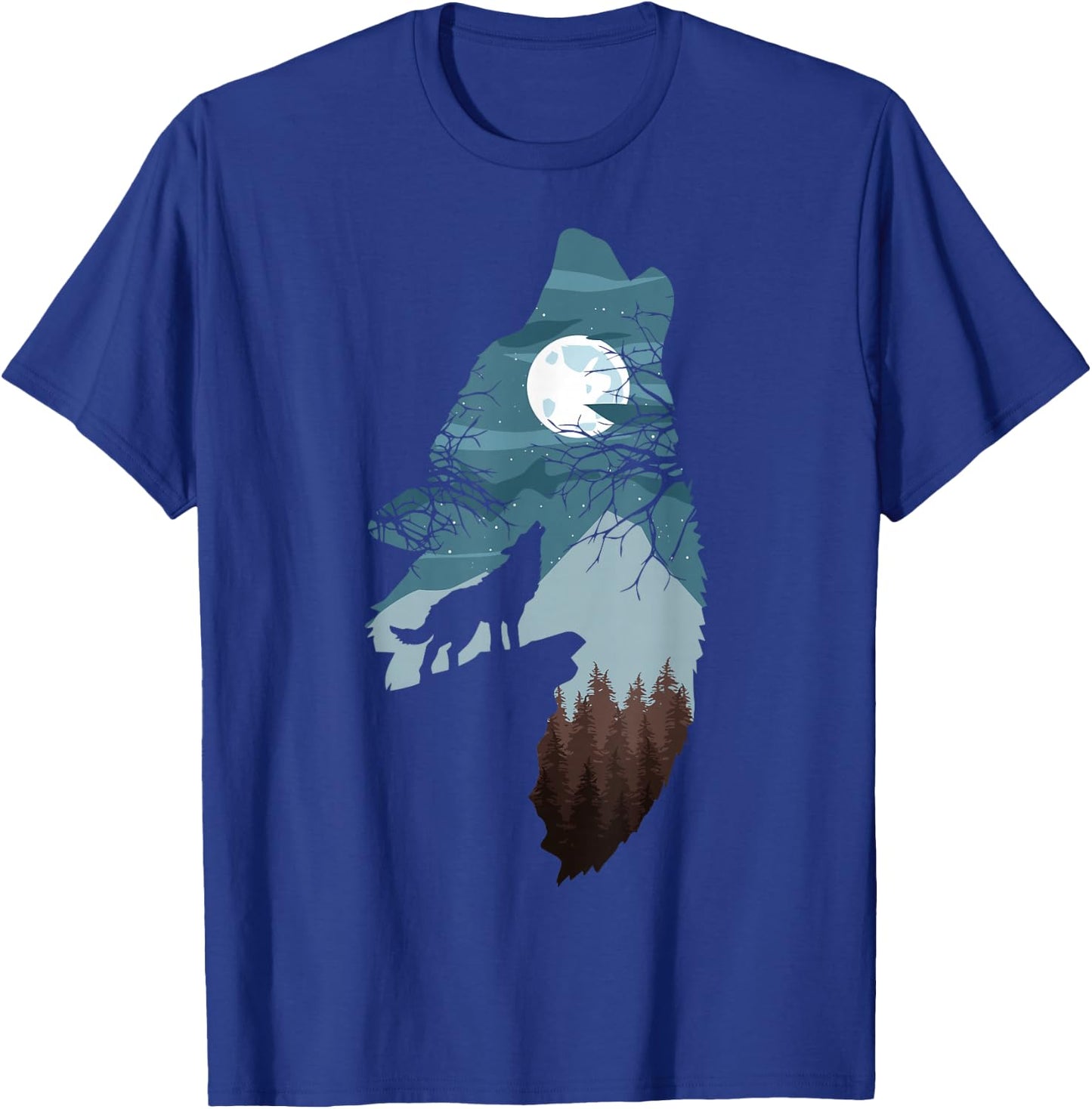 Forest with Full-Moon and Cliff of Silhouette Howling Wolf T-Shirt - T-Shirt | Royal