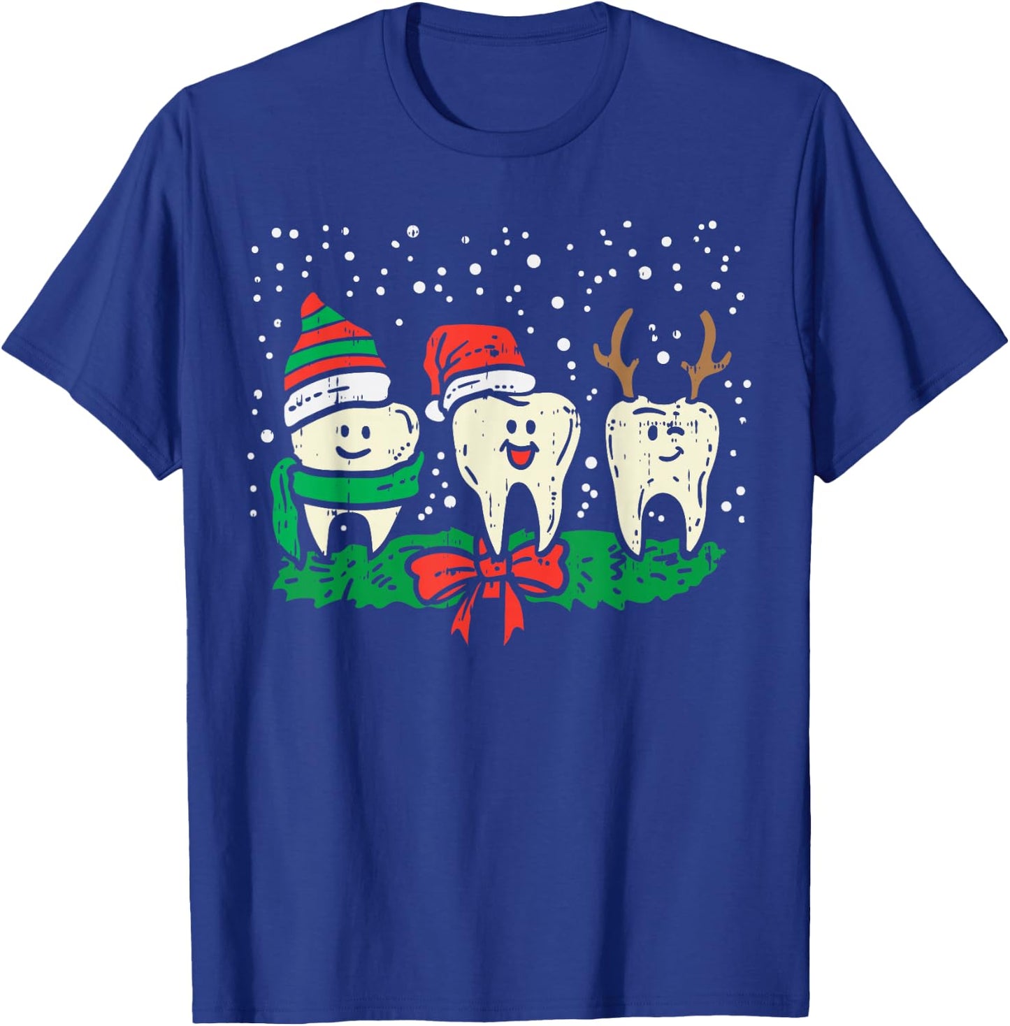 Dental Cute Christmas Teeth Reindeer Santa Snow Dentist Gift T-Shirt - T-Shirt | Royal