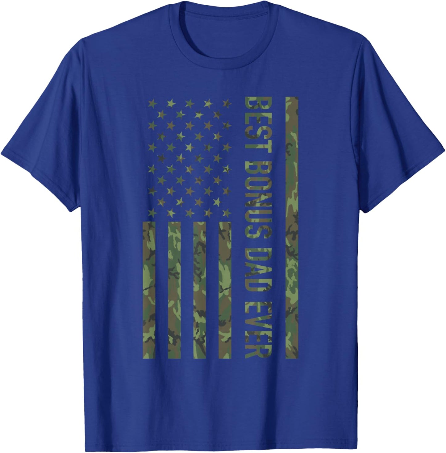 Best Bonus dad Ever US American Military Camouflage Flag T-Shirt - T-Shirt | Royal