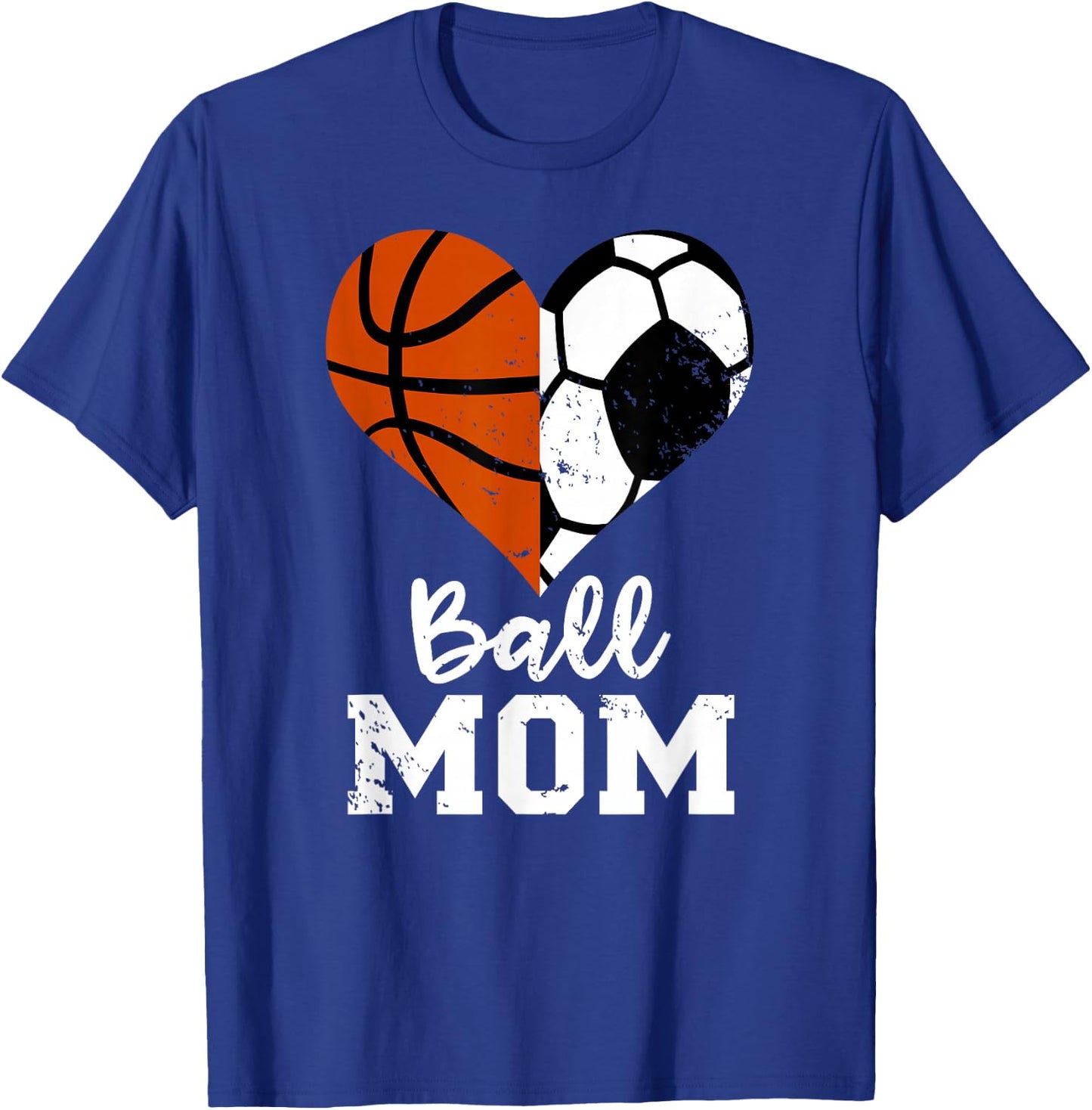 Ball Mom Heart Funny Soccer Basketball Mom T-Shirt - T-Shirt | Royal