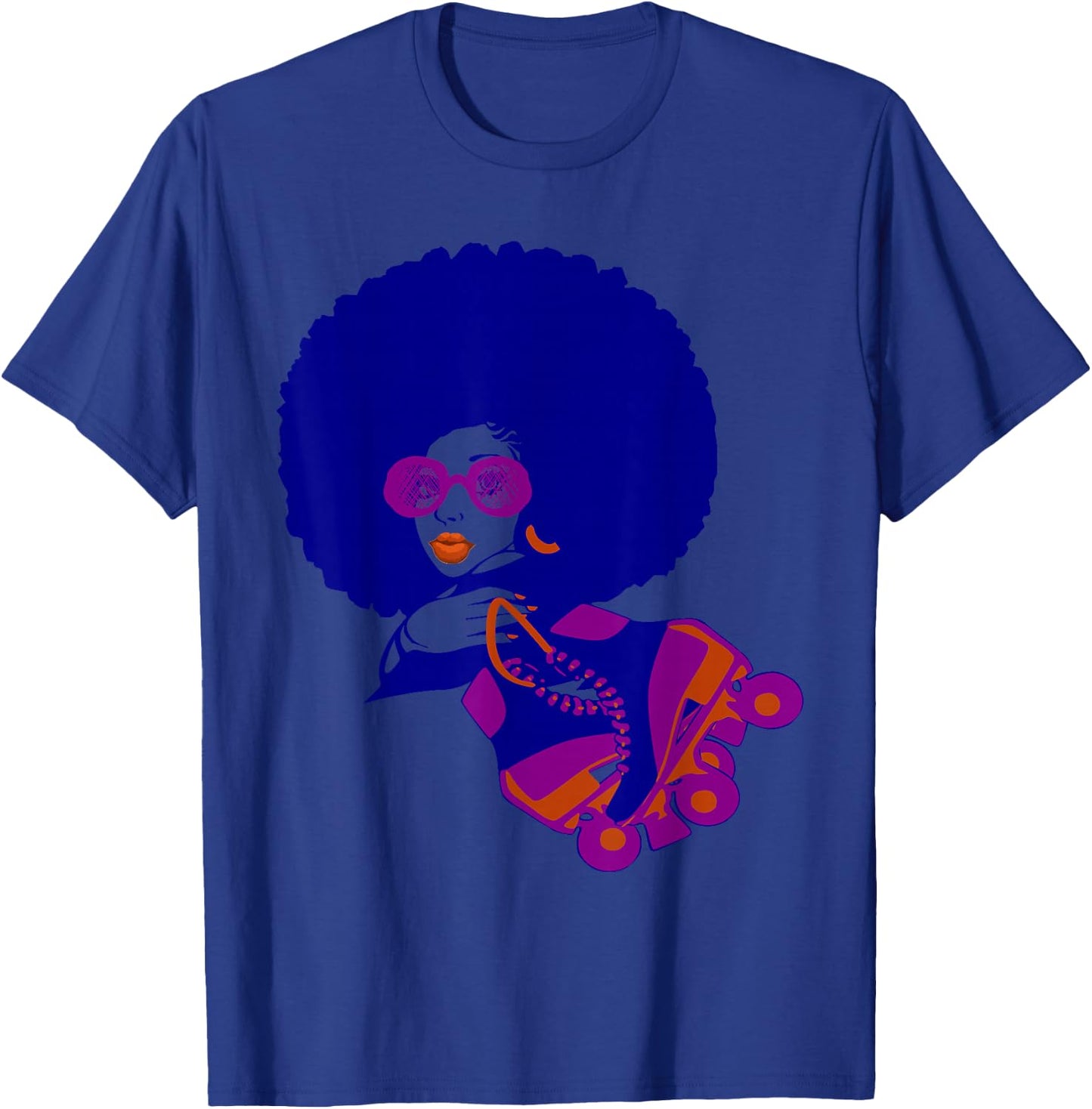 70's Afro Woman Roller Skates Teens and Women T-Shirt - T-Shirt | Royal