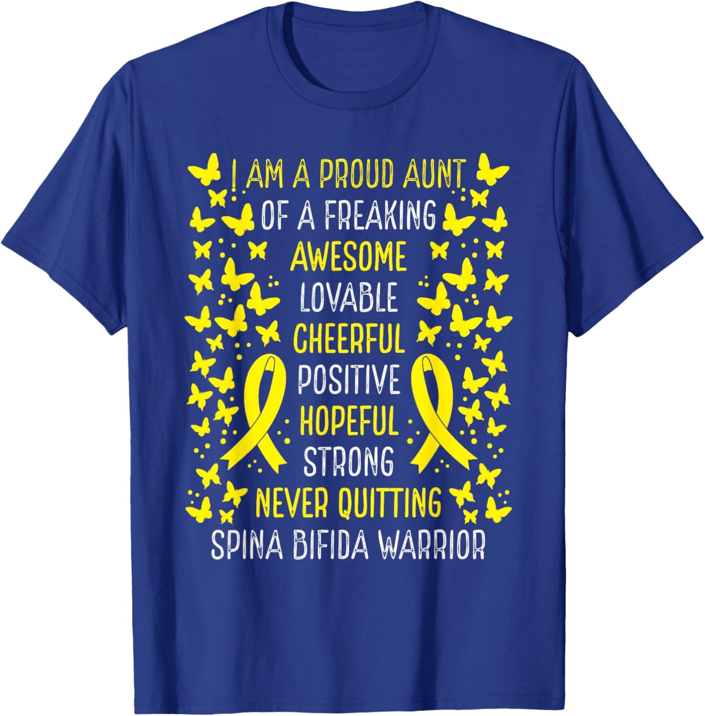 Proud Aunt of Spina Bifida Warrior Awareness Ribbon T-Shirt - T-Shirt | Royal