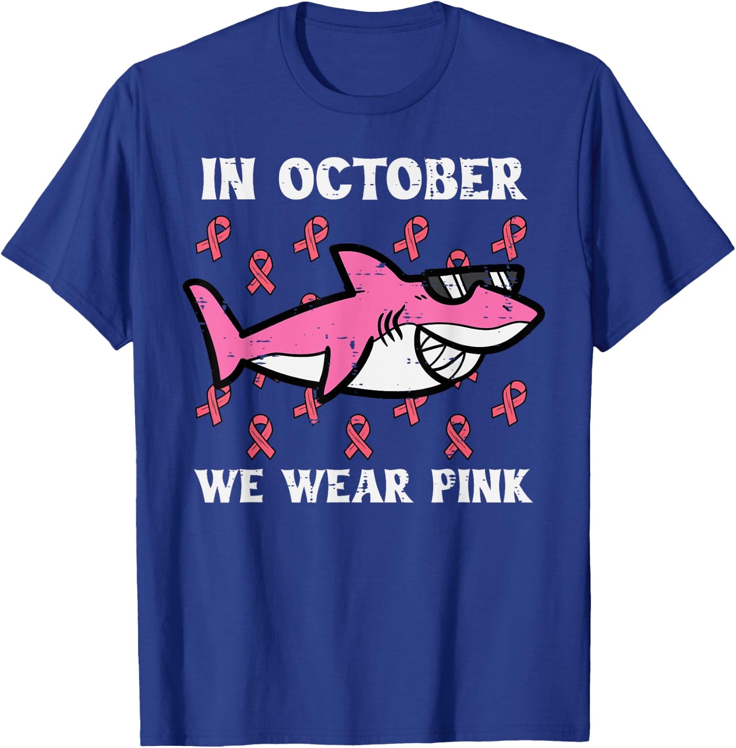 October We Wear Pink Shark Breast Cancer Awareness Boys Kids T-Shirt - T-Shirt | Royal
