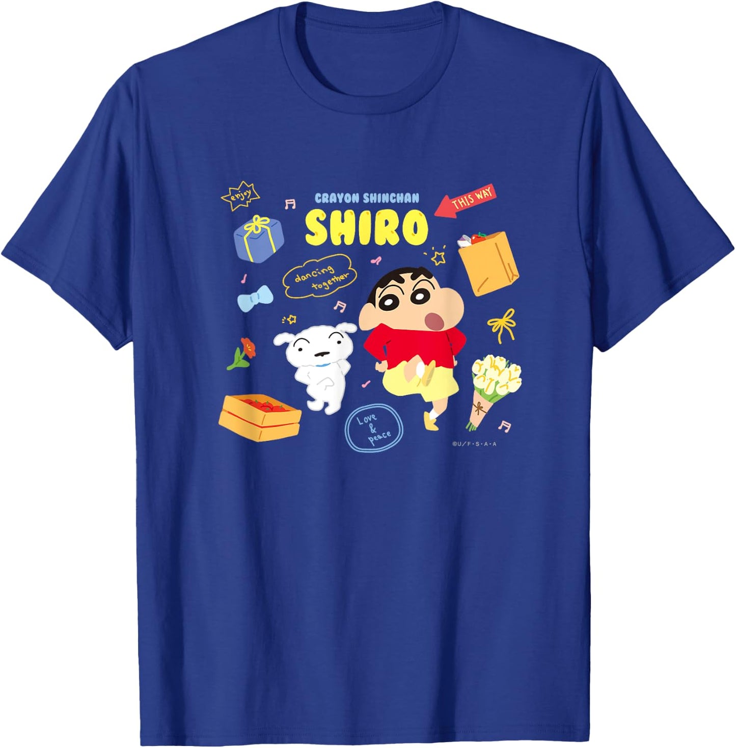 Crayon Shin-chan happy!Shiro Dance together T-Shirt - T-Shirt | Royal