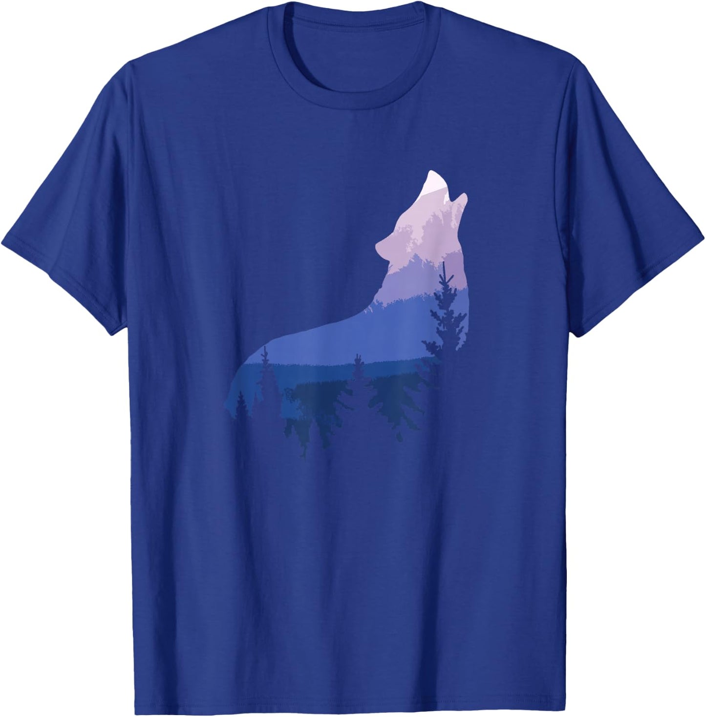 Wolf Silhouette Forest Mountain T-Shirt - T-Shirt | Royal