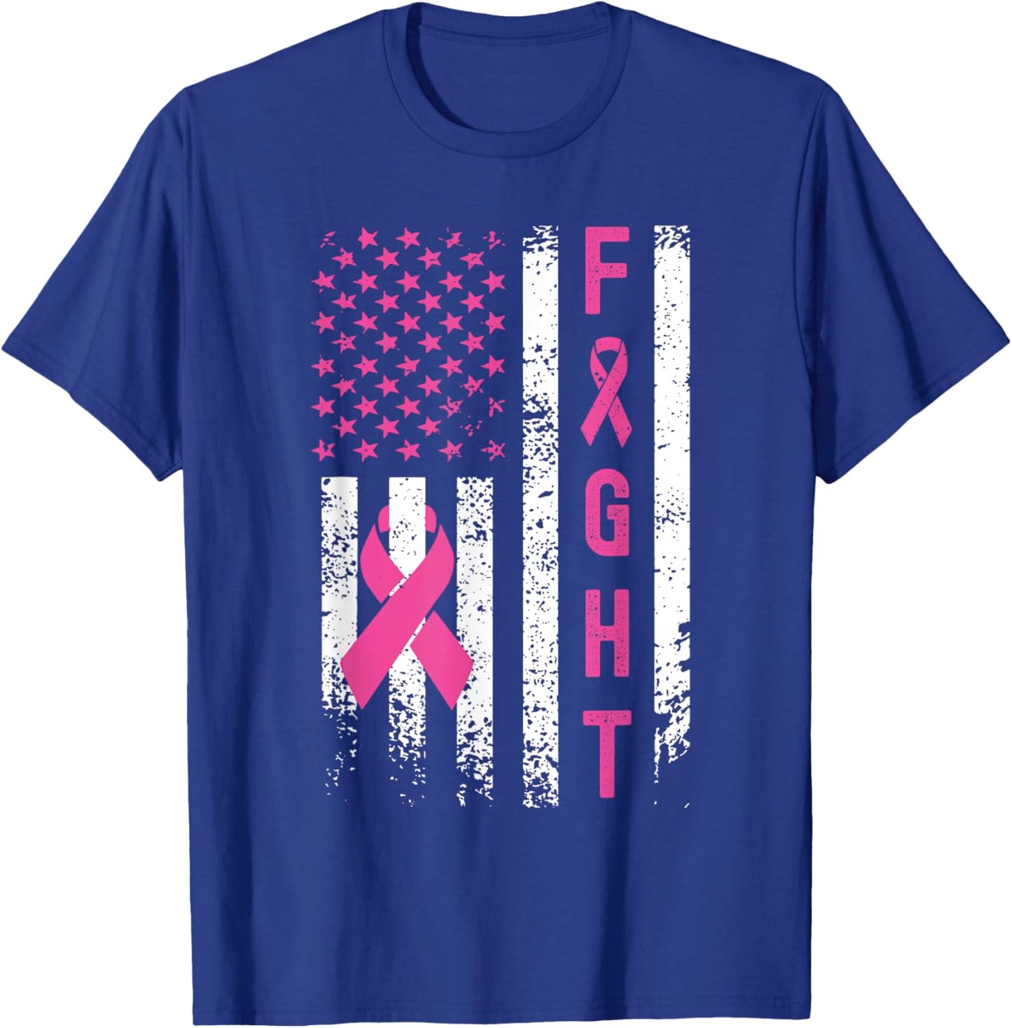 Fight Breast Survivor American Flag Breast Cancer Awareness T-Shirt - T-Shirt | Royal