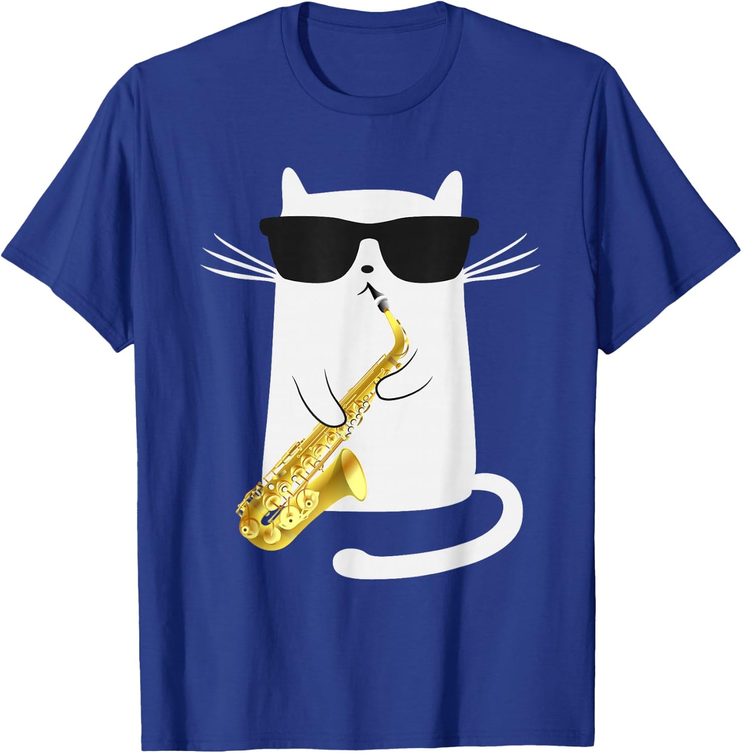Funny Cat Wearing Sunglasses Playing Saxophone Gift T-Shirt - T-Shirt | Royal