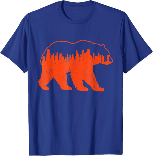 Vintage Downtown Chicago City Skyline Walking-Bear Novelty T-Shirt - T-Shirt | Royal