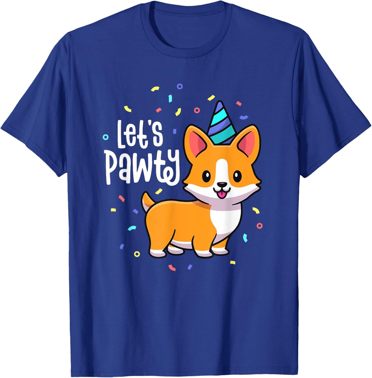Lets Pawty Birthday Corgi Outfit Kid Dog Themed Party T-Shirt - T-Shirt | Royal