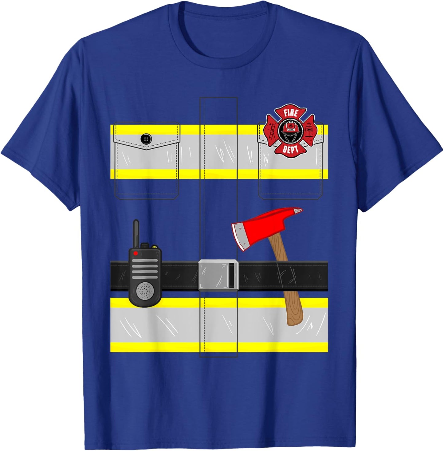 Kids Fireman Costume Gift Firefighter Costume Halloween T-Shirt - T-Shirt | Royal
