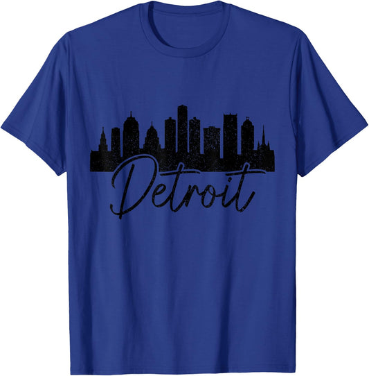 Detroit Skyline Michigan Vintage Pride 313 T-Shirt - T-Shirt | Royal