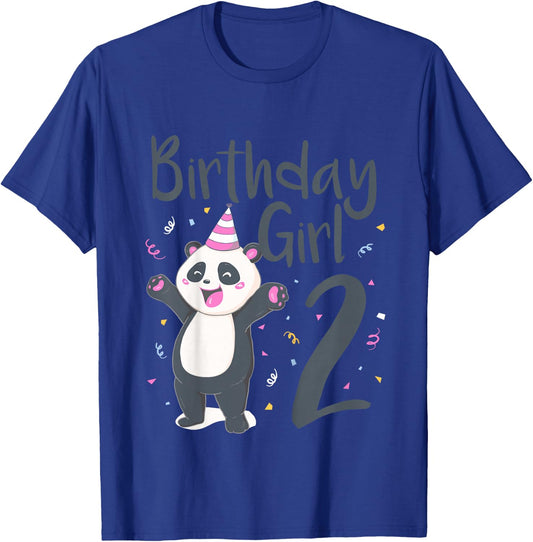 Kids 2 Year Old Panda Birthday Girl Cute Girls 2nd Party Gift T-Shirt - T-Shirt | Royal