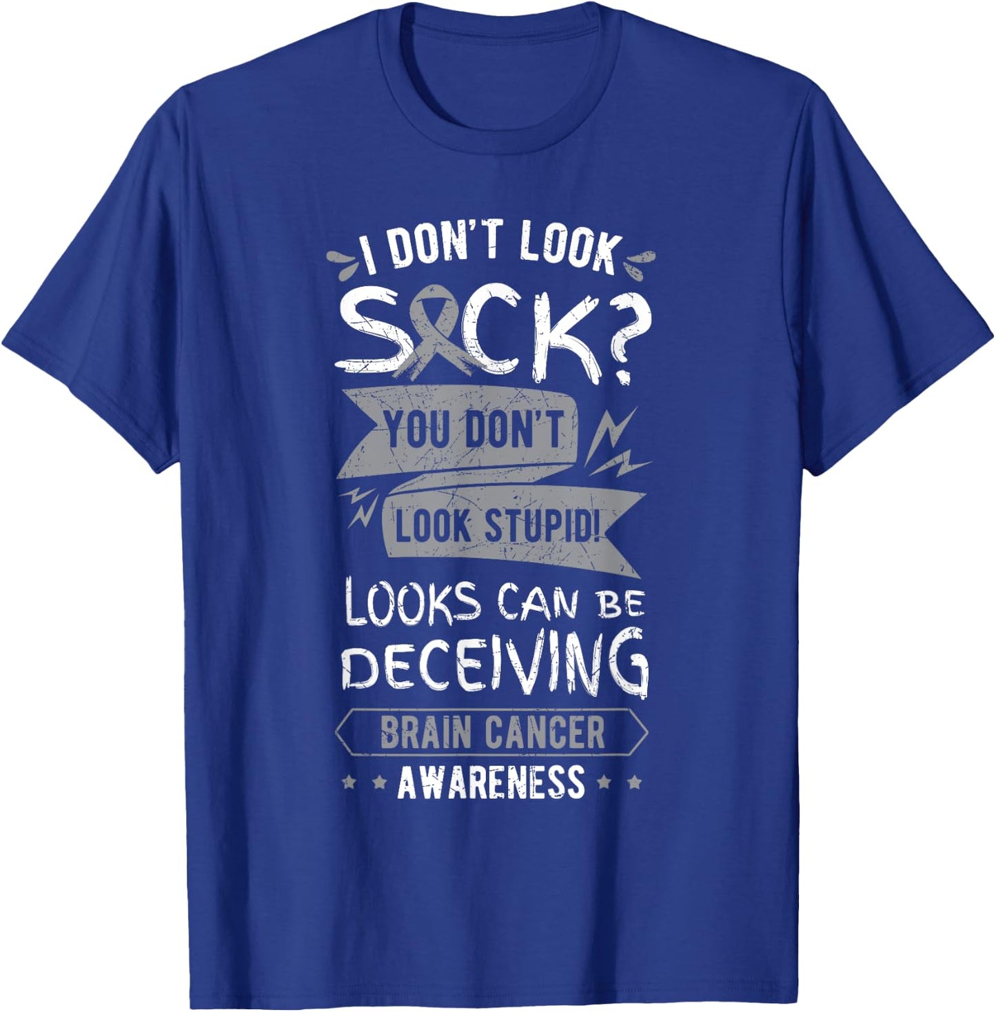 Brain Cancer Awareness Gray Ribbon Tumor Patient Survivor T-Shirt - T-Shirt | Royal