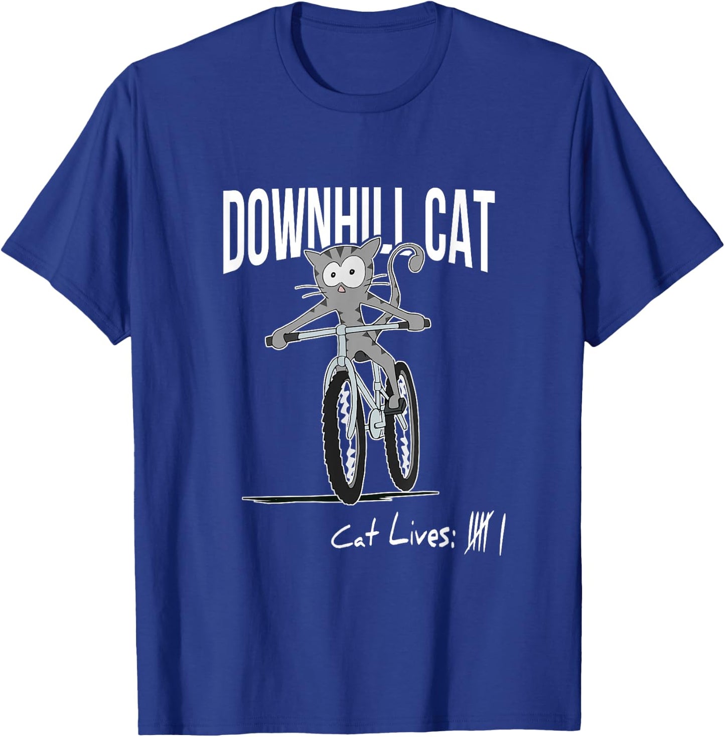 Funny Counting Cat Lives Cyclist Downhill Cat MTB Biking T-Shirt - T-Shirt | Royal