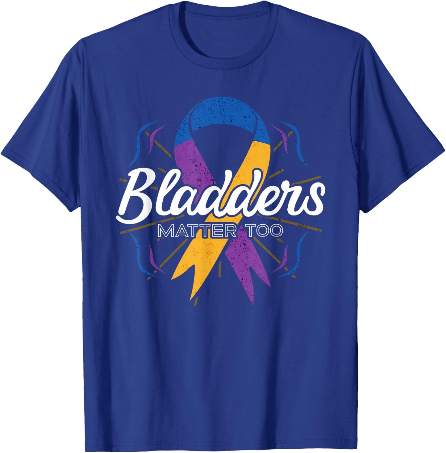 Bladder Cancer Awareness Purple Blue And Yellow Ribbon Gift T-Shirt - T-Shirt | Royal