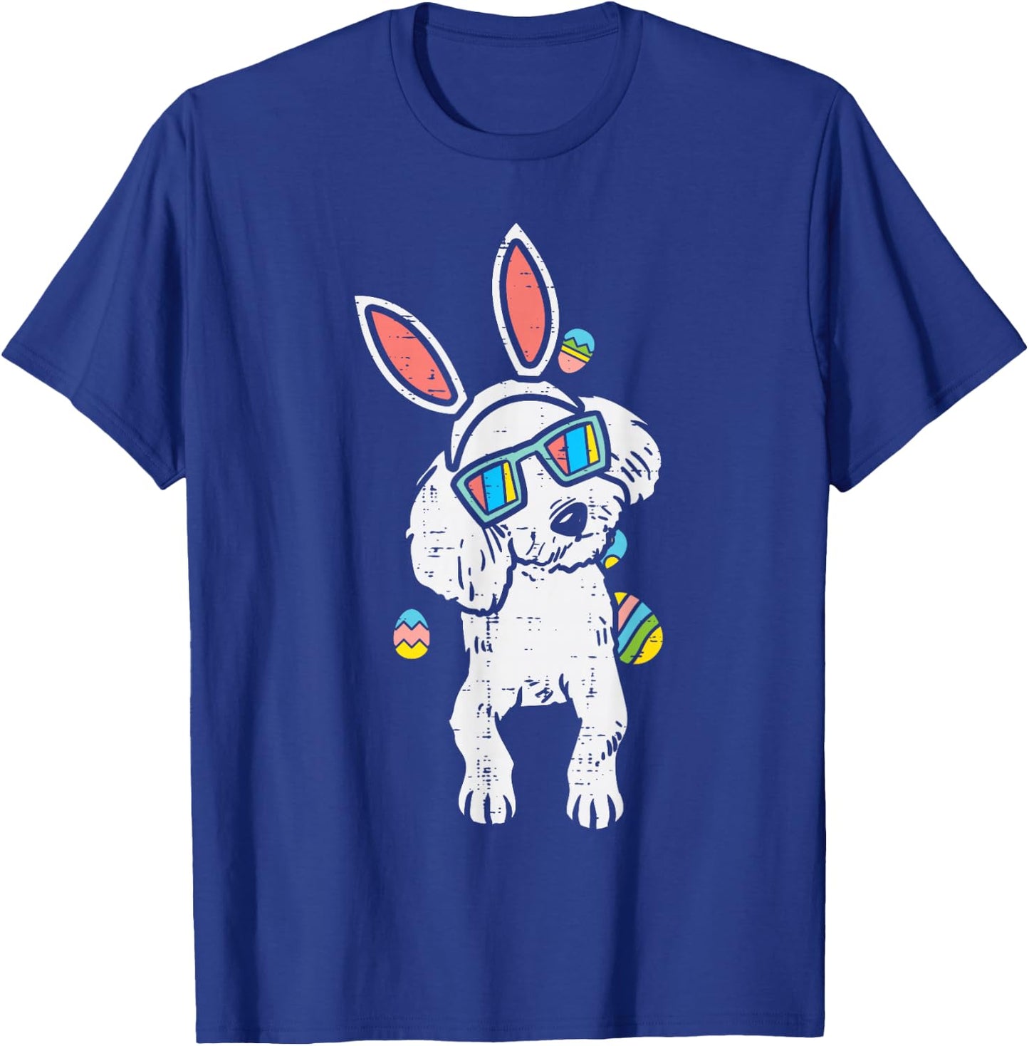 Poodle Bunny Ears Glasses Easter Eggs Cute Dog Owner Lover T-Shirt - T-Shirt | Royal