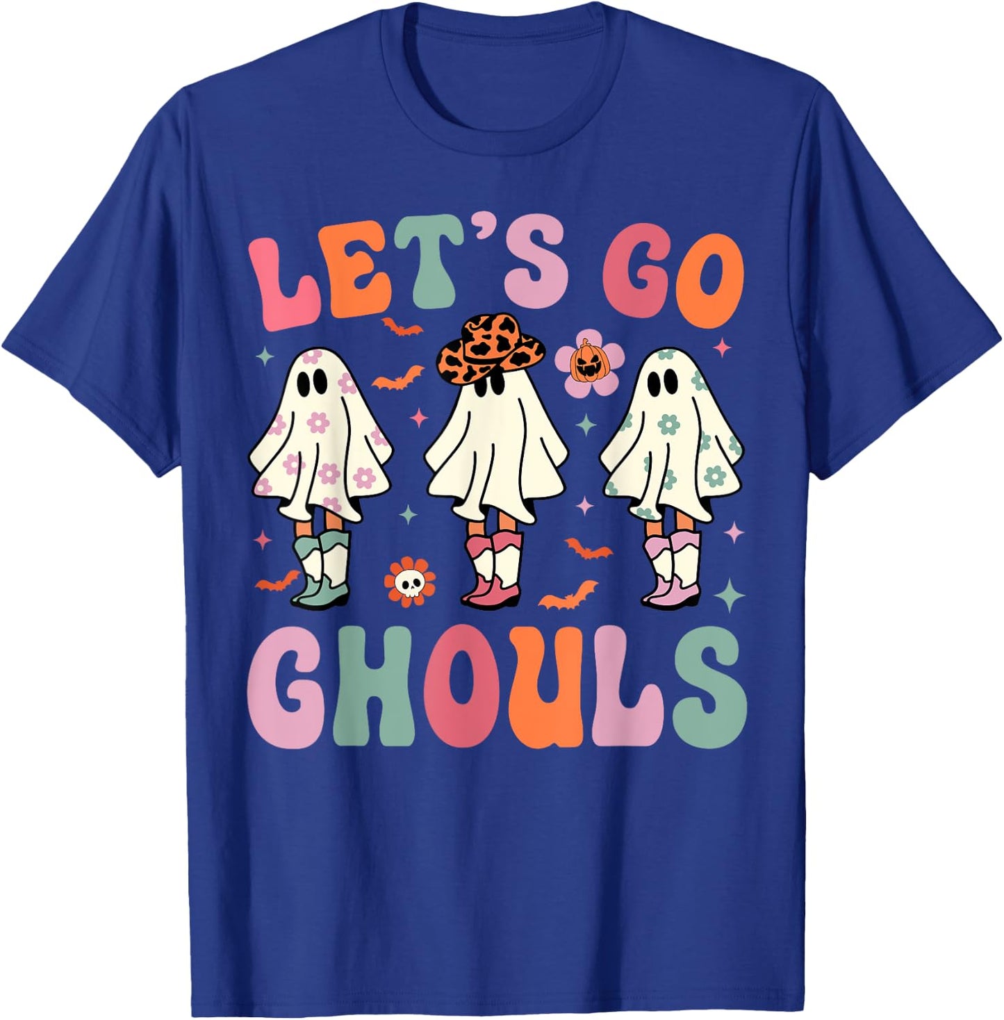Let's Go Ghouls Ghost Cowgirls Groovy Halloween Party T-Shirt - T-Shirt | Royal