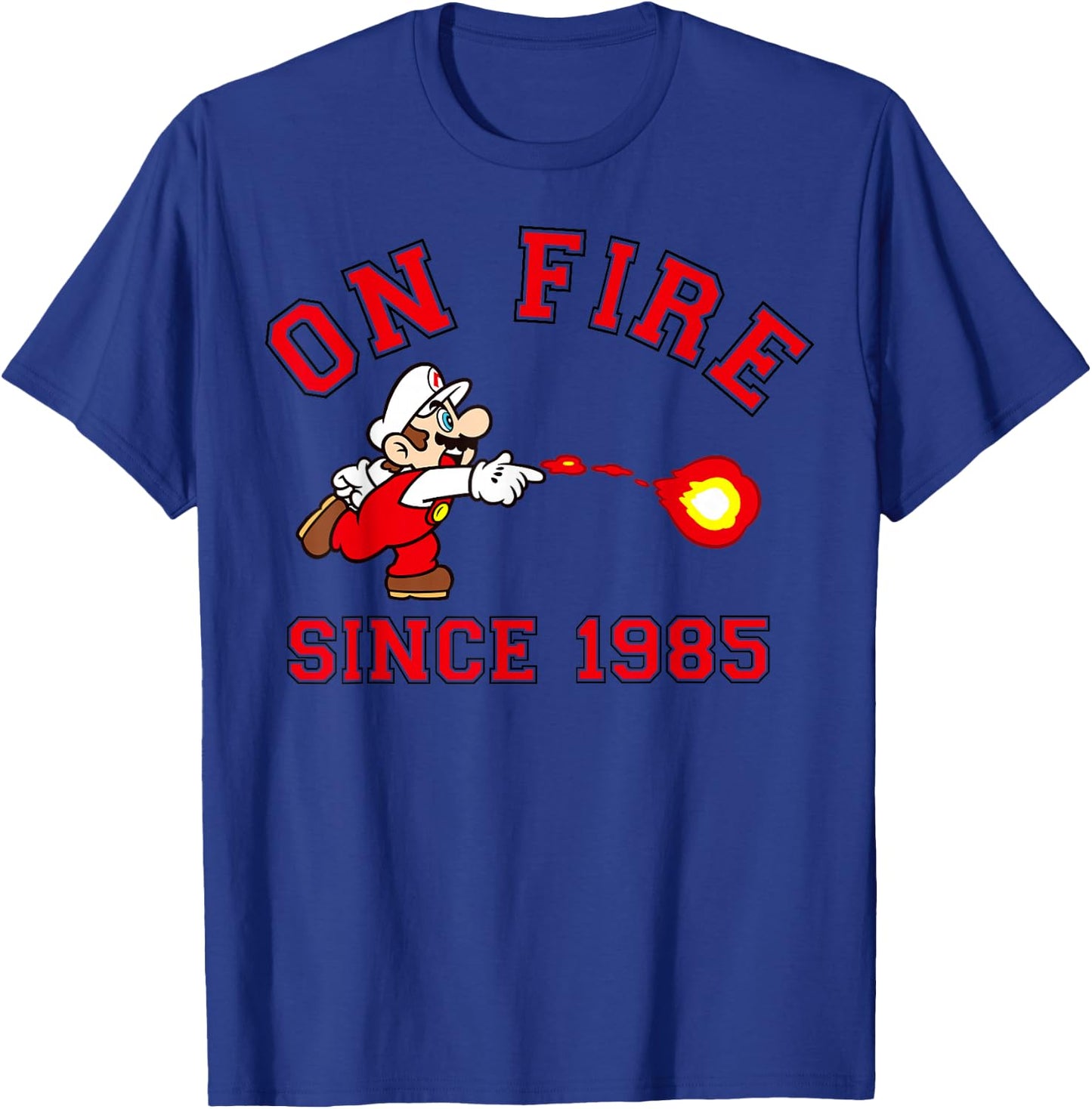 Super Mario Bros On Fire Since 1985 Red Text Collegiate T-Shirt - T-Shirt | Royal