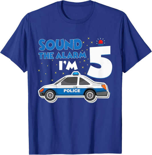 Kids Police Car 5th Birthday Boy 5 Cop Policeman Officer Five T-Shirt - T-Shirt | Royal