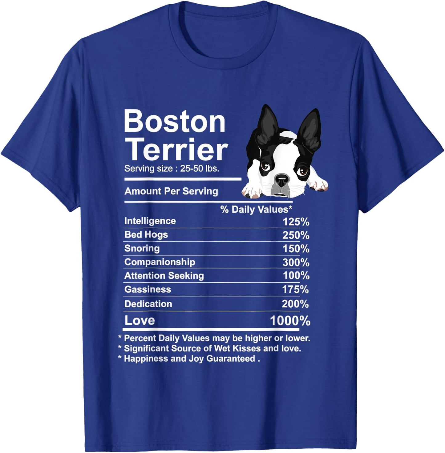 Funny Boston Terrier Facts Nutrition Gift Boston Terrier mom T-Shirt - T-Shirt | Royal