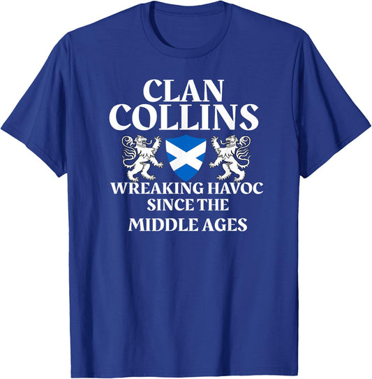 Clan Collins Scottish Family Kilt Tartan Lion Name T-Shirt - T-Shirt | Royal