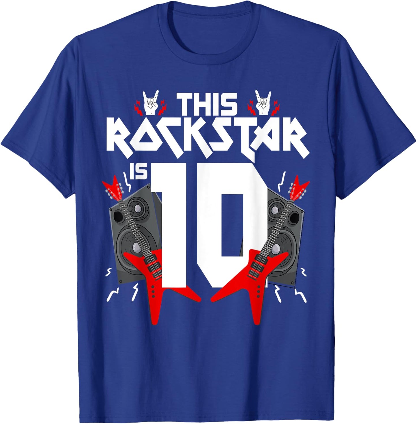 10 Year Old Rock And Roll Star Birthday Guitar 10th Gift T-Shirt - T-Shirt | Royal