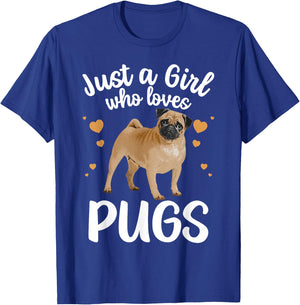 Cool Pug Art For Girls Women Kids Pug Dog Animal Puppy Lover T-Shirt - T-Shirt | Royal