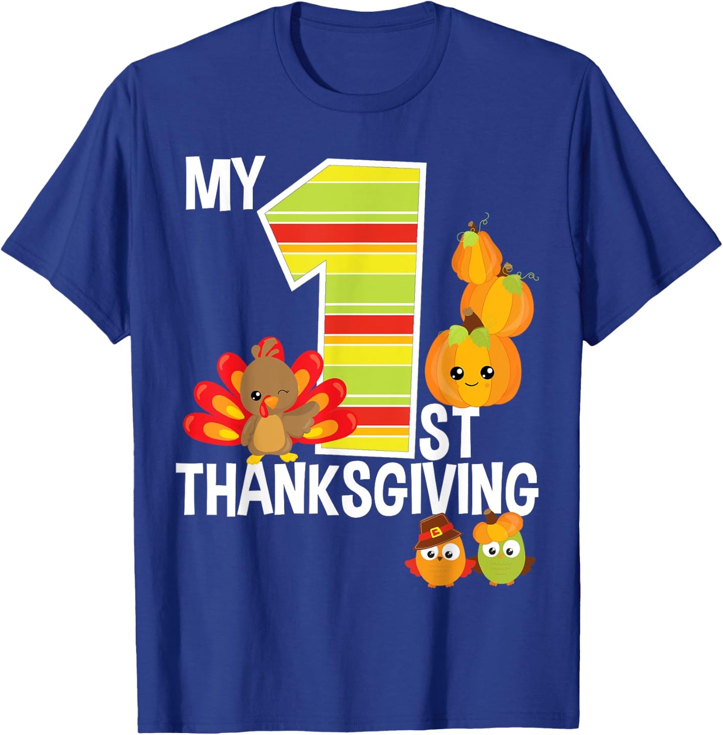 My 1st Thanksgiving Turkey Pumpkin Baby Boy Thanksgiving T-Shirt - T-Shirt | Royal