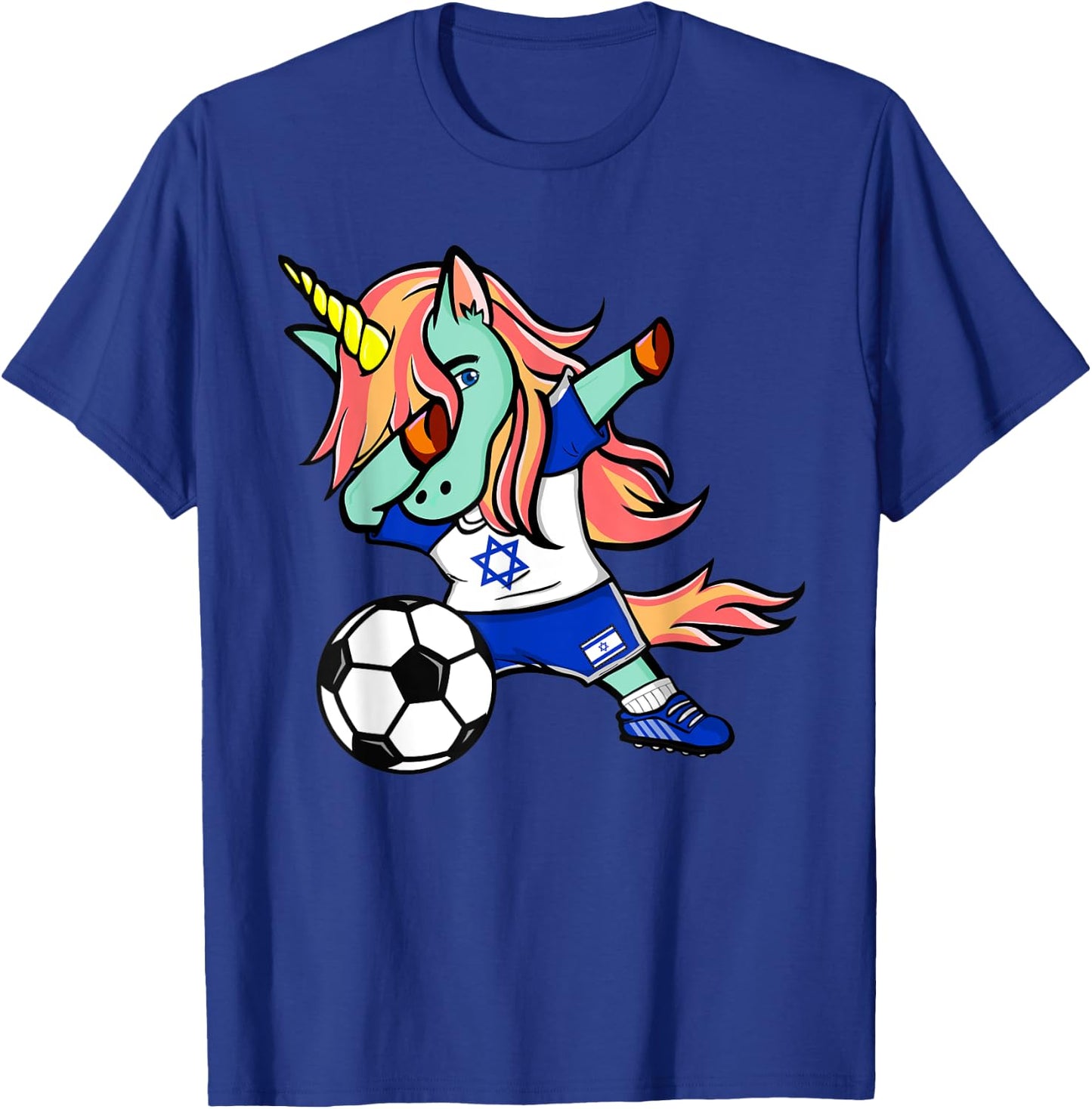 Funny Dabbing Unicorn Israel Football - Israeli Flag Soccer T-Shirt - T-Shirt | Royal