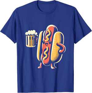 Hot Dog And Beer - Vintage Hotdog Just Here for the Wieners Men Women T-Shirt - T-Shirt | Royal