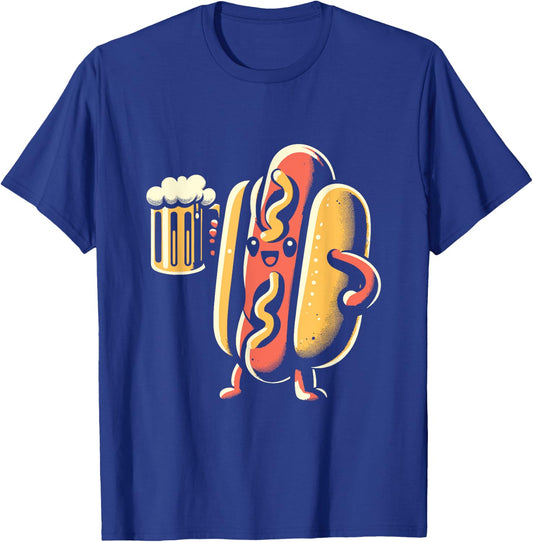 Hot Dog And Beer - Vintage Hotdog Just Here for the Wieners Men Women T-Shirt - T-Shirt | Royal