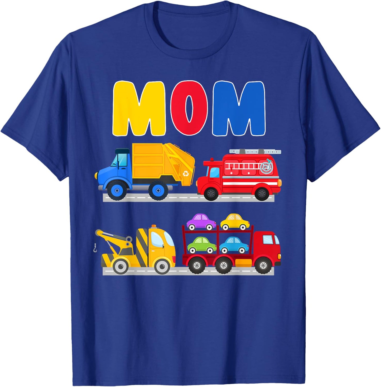 Mom of the Birthday Boy Transportation Vehicles Trucks Cars T-Shirt - T-Shirt | Royal