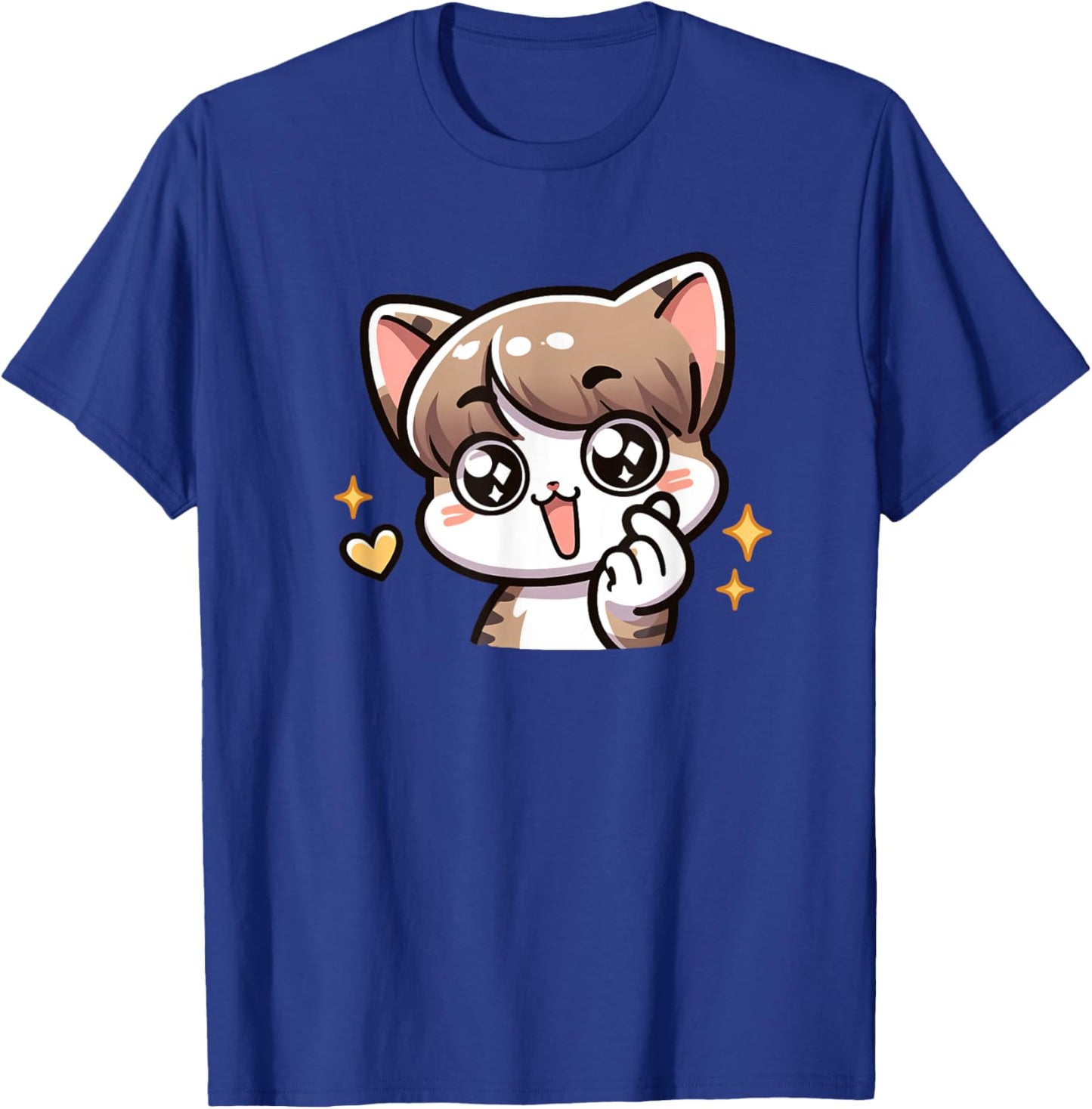 Funny Cat Cartoon Finger-heart K-pop Korean Men Women Kids T-Shirt - T-Shirt | Royal