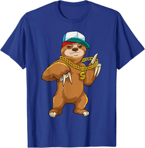 Urban Sloth Rapper Hip Hop Street Music Chain Slow Music T-Shirt - T-Shirt | Royal