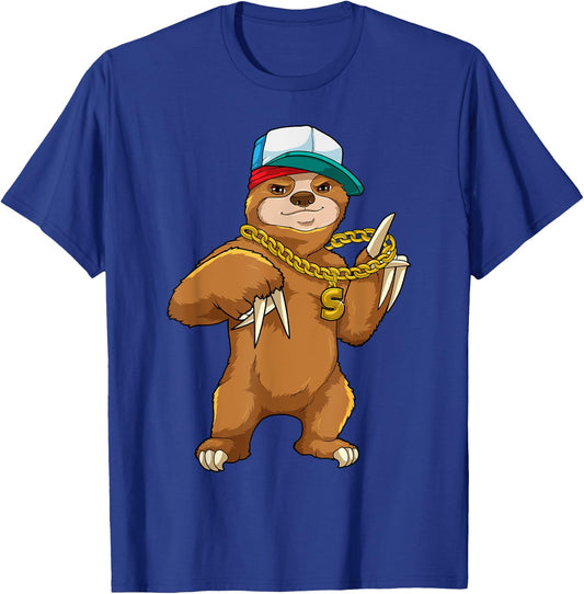 Urban Sloth Rapper Hip Hop Street Music Chain Slow Music T-Shirt - T-Shirt | Royal