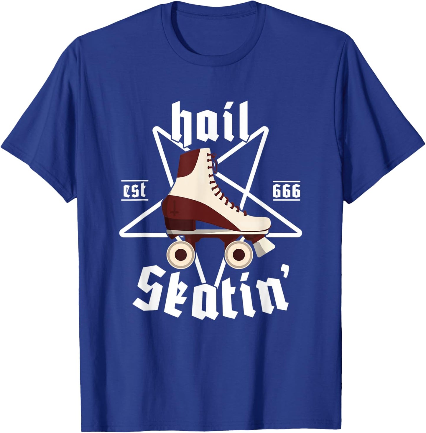 Satanic Cross Roller Skating Hail' Skatin' Satan Pentagram T-Shirt - T-Shirt | Royal