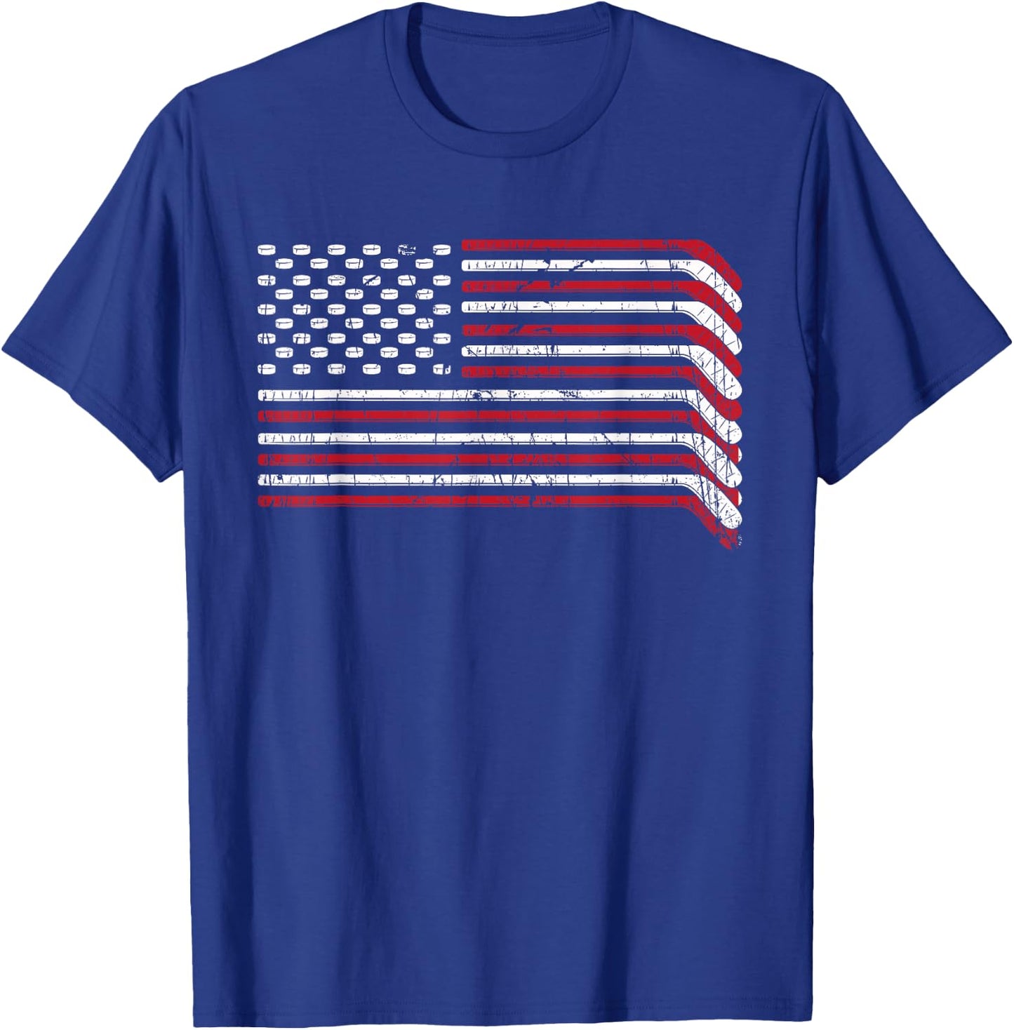 USA Flag Hockey Sticks American Pride 4th of July Ice Hockey T-Shirt - T-Shirt | Royal