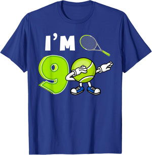 Cool I'm 9 Dabbing Tennis 9th Birthday Party 9 Years Old T-Shirt - T-Shirt | Royal