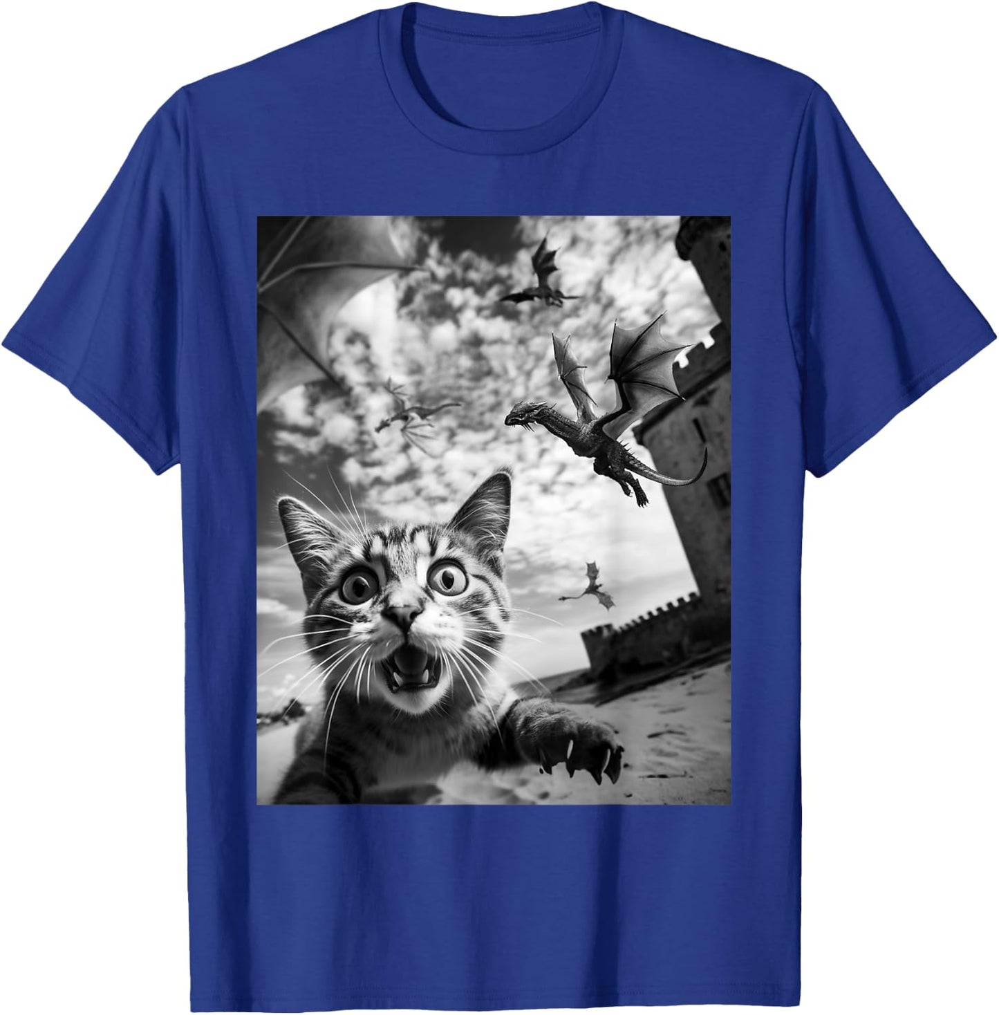Funny Cat Selfie with Dragons T-Shirt - T-Shirt | Royal