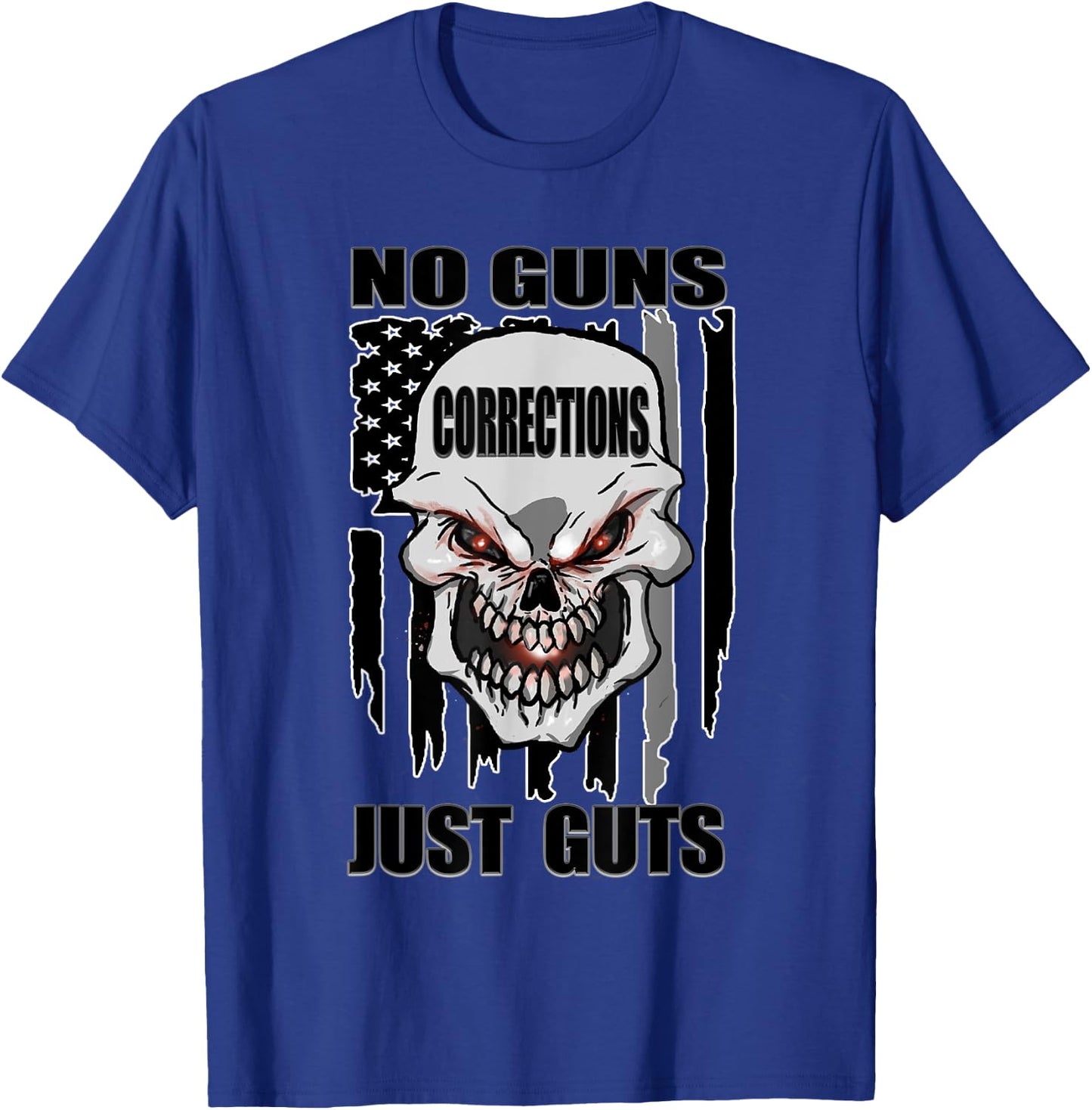 Corrections Officer No Guns Just Guts US Flag Silver Line T-Shirt - T-Shirt | Royal