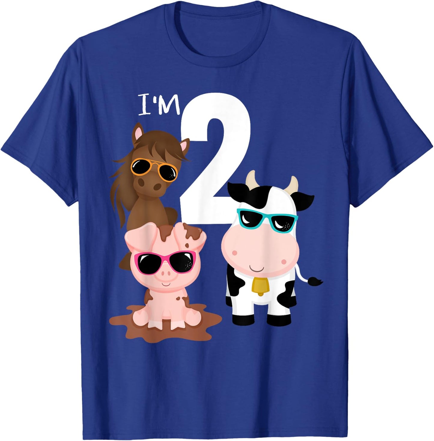 Cool Farm Animals 2nd Birthday Party 2 Year Old Toddler T-Shirt - T-Shirt | Royal