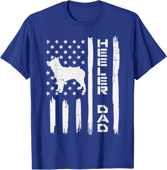 Heeler Dad Flag Vintage Blue Red Cattle Dog Patriot Men Gift T-Shirt - T-Shirt | Royal