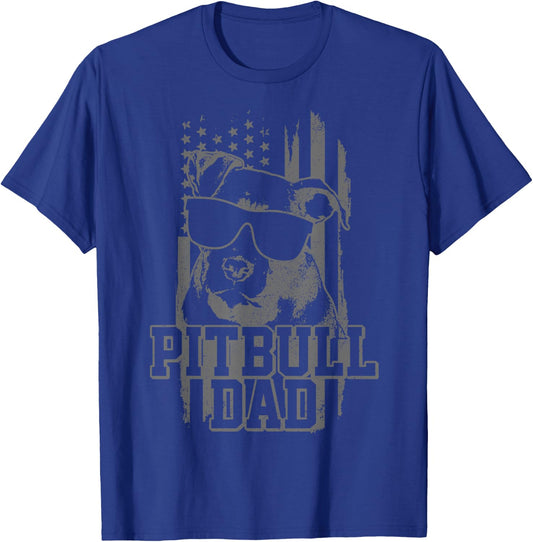 Pitbull Dad American Flag Patriotic Dog Lover Gift T-Shirt - T-Shirt | Royal