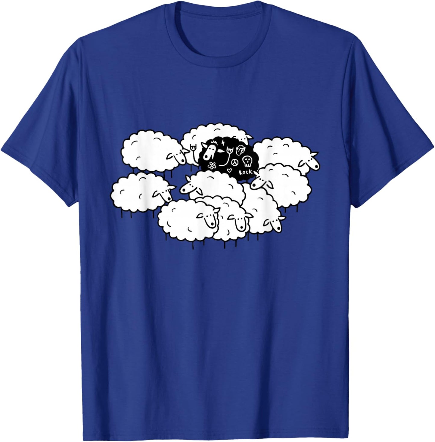 Rock-n-Roll Peace Love Black Sheep Funny Animals Graphic Art T-Shirt - T-Shirt | Royal
