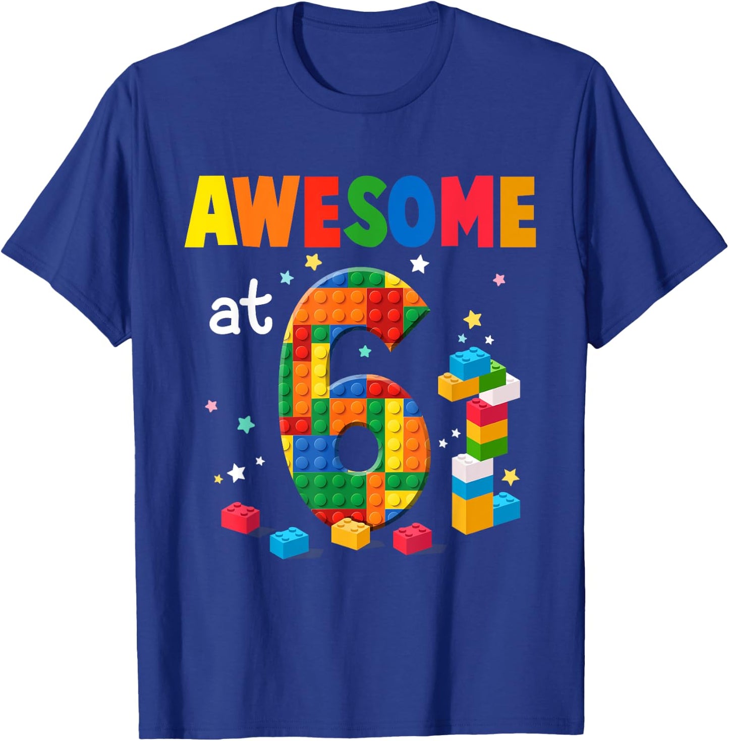 Building Blocks Brick 6th Birthday Shirt 6 Year Old Boy Gift T-Shirt - T-Shirt | Royal