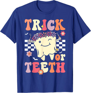 Trick Or Teeth Funny Dental Hygienist Halloween Dentist T-Shirt - T-Shirt | Royal