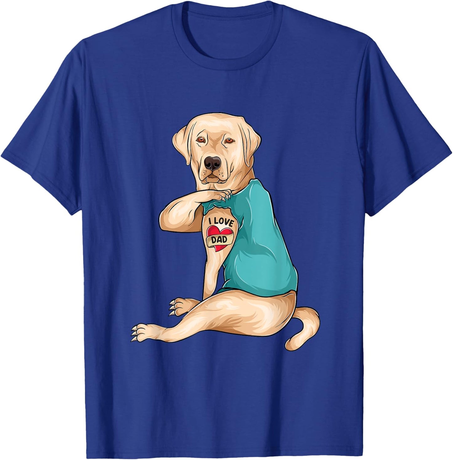 Father's Day Tattoo I Love Dad Funny Labrador Tattooed T-Shirt - T-Shirt | Royal