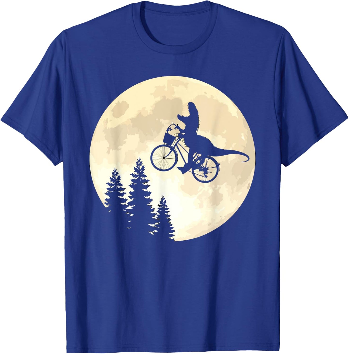 Funny T-Rex Cycling On A Bicycle to Moon T-Shirt - T-Shirt | Royal