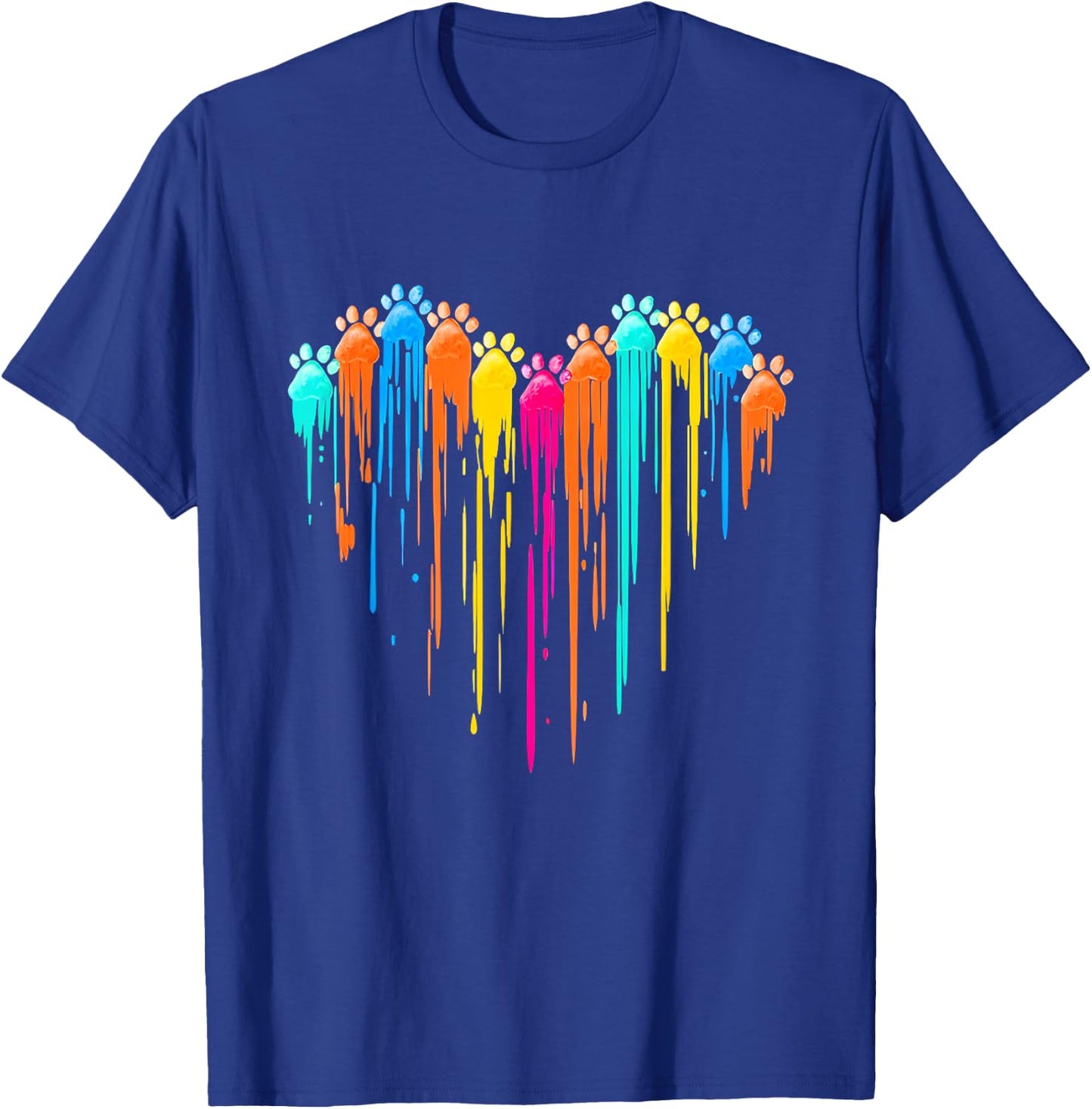 Colorful Dog Paw Heart Print Dad Mom Dog Lover T-Shirt - T-Shirt | Royal